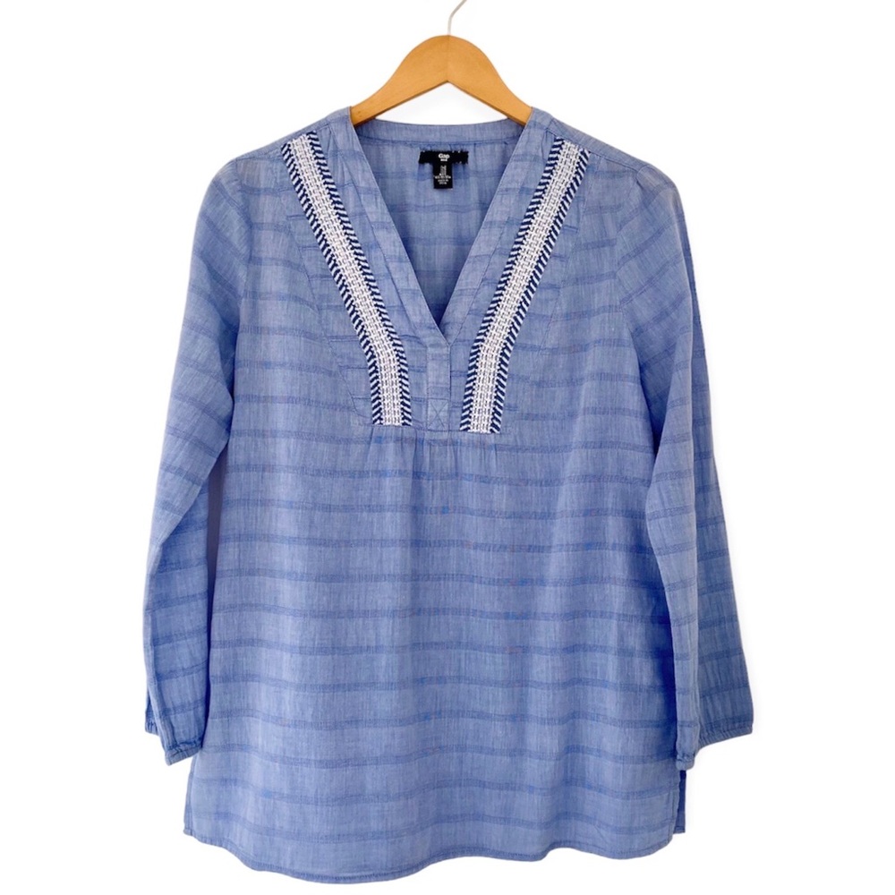 Gap Embroidered Tunic 100% cotton Indigo Chambray Coastal Boho Women's Size S